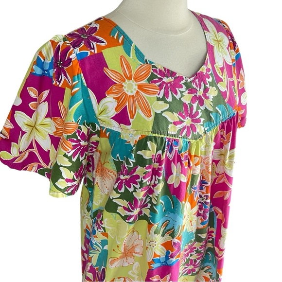 UNBRANDED Colorful Floral Butterfly Print Midi Shift Dress With Pockets - Picture 4 of 8